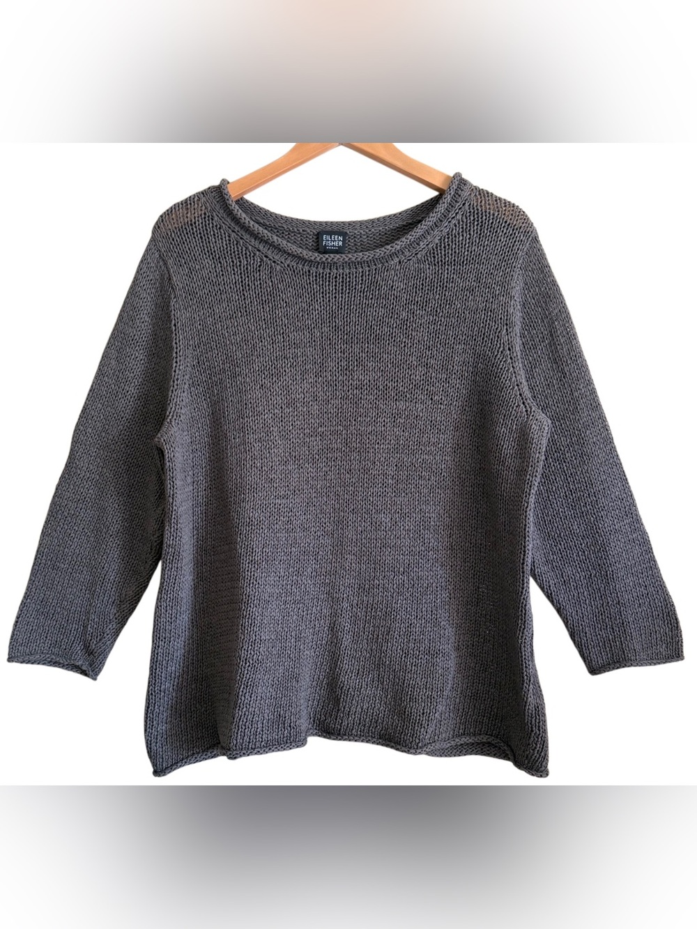 EILEEN FISHER Linen Blend Boho Minimalist Casual Neutral Roll Neck Sweater Sz 1X